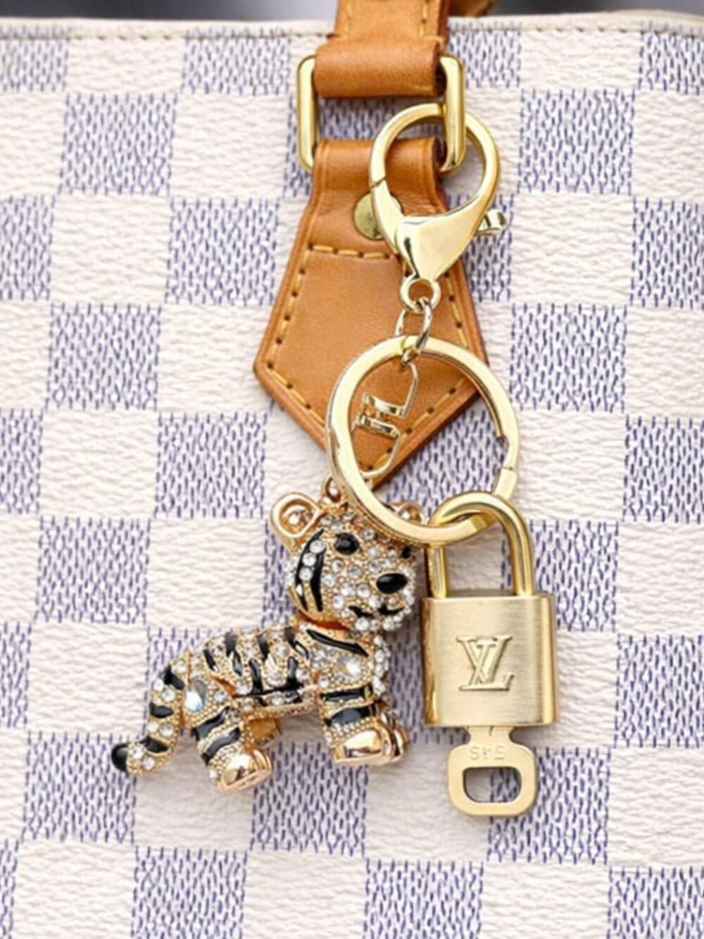 LV Authentic Gold Padlock 🔒 Key Set w/ Unbranded Keychain Tiger Charm